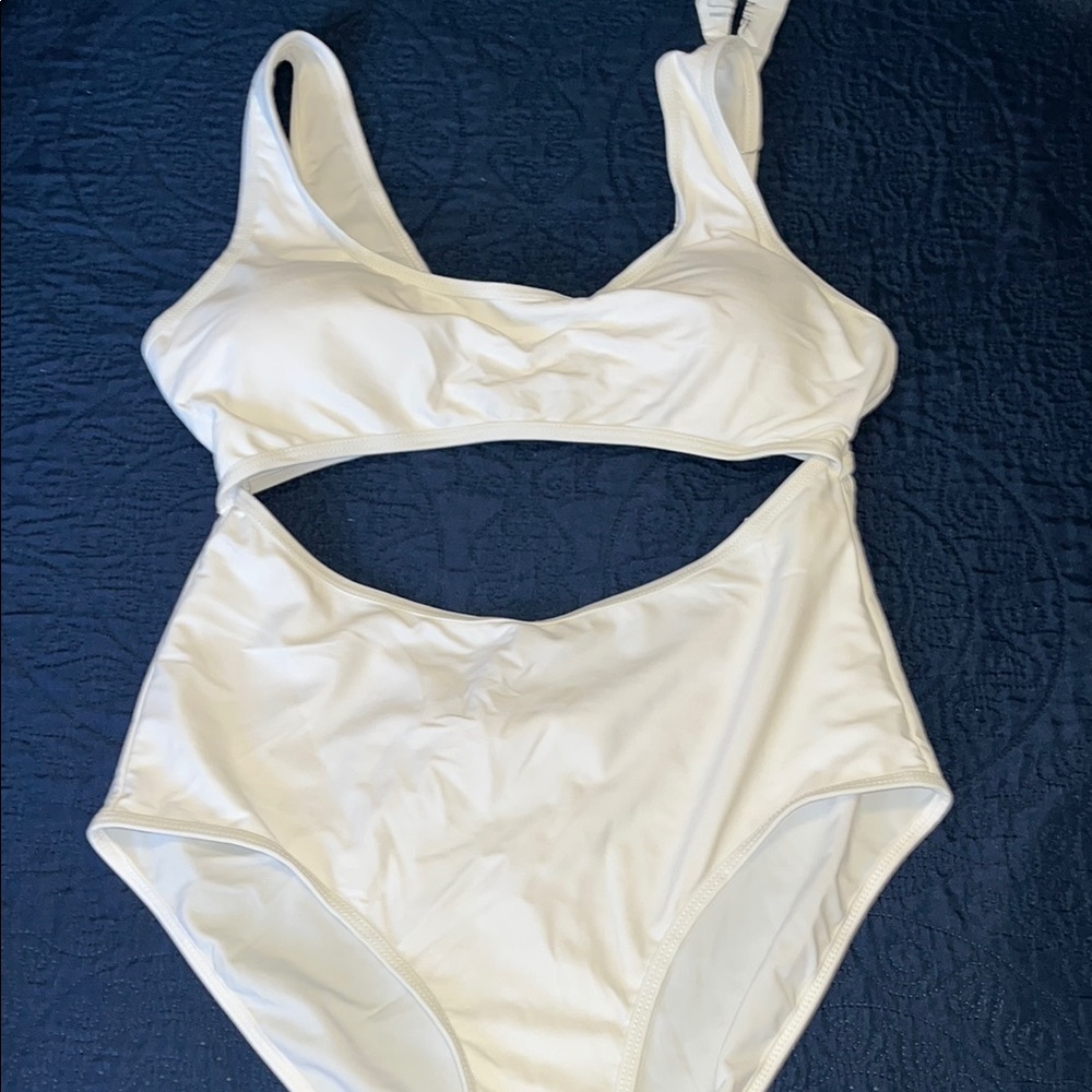 White One Piece Swimsuit with Cut-Out Design